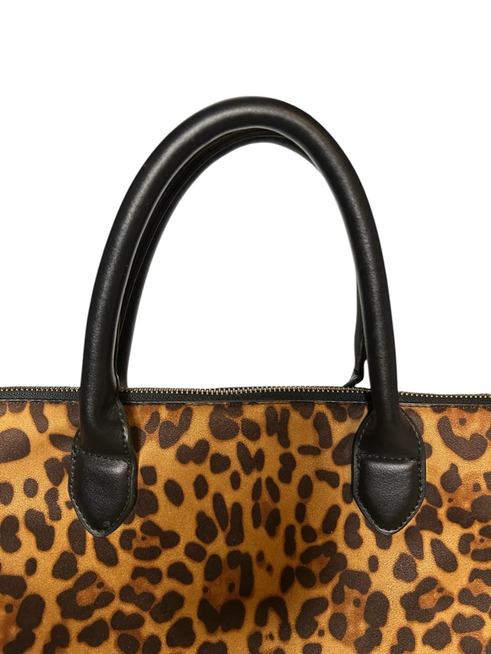 Leopard Print Suede Satchel Bag Expandable Sides Top Handle - Picture 4 of 11